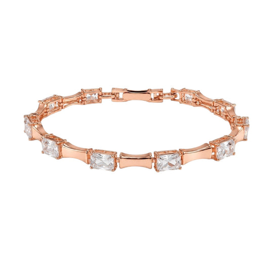 Anzora Jewel Bone Frame Bracelet in rose gold with square-cut clear stones in a geometric link design.