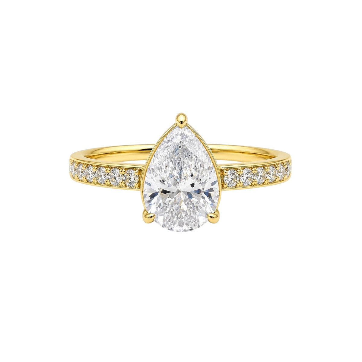 Anzora Jewel Aurelle ring featuring a pear-shaped brilliant-cut stone in a gold-toned setting with a diamond band.