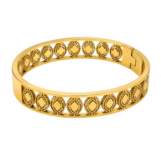 Anzora Jewel Aveline gold-tone cuff bracelet featuring an openwork diamond motif with intricate beaded detailing.