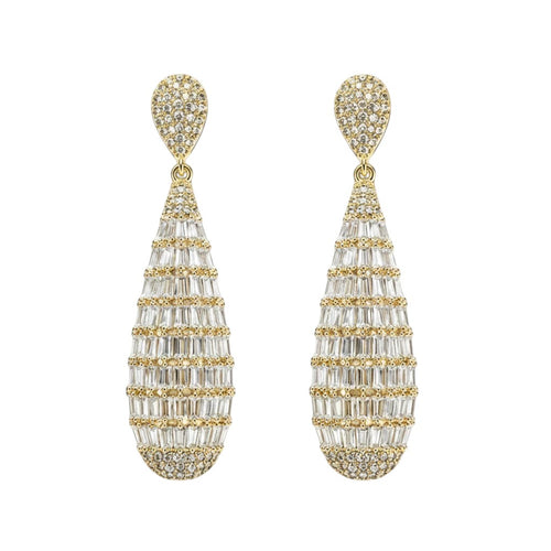 Anzora Jewel gold-tone teardrop earrings featuring baguette-cut crystals and pavé-set stones for formal occasions.