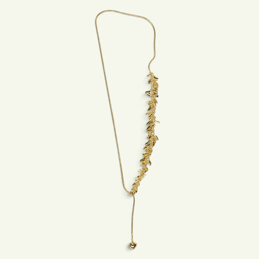 Anzora Jewel gold-toned adjustable necklace featuring a cascading leaf motif and a small heart-shaped charm.