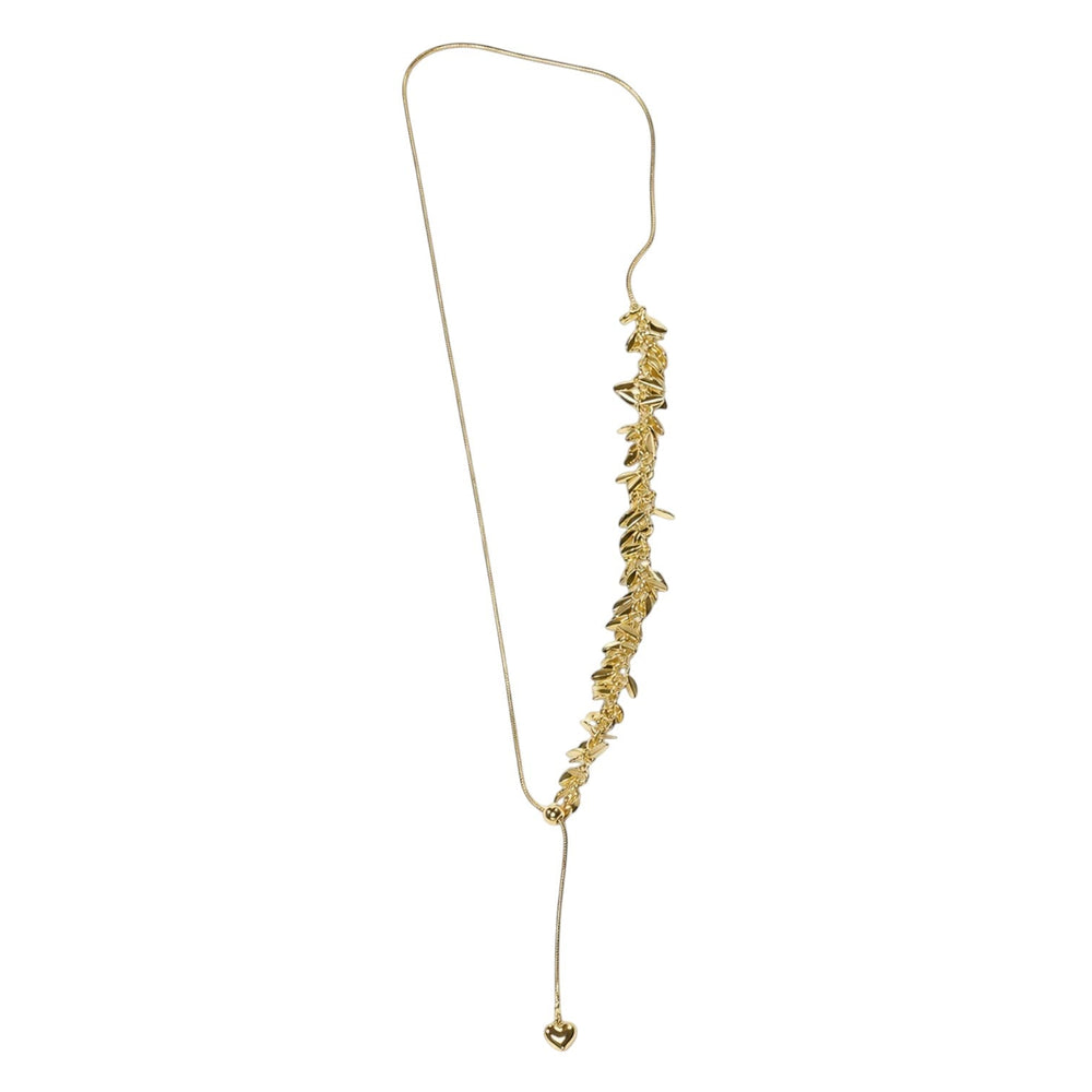 Anzora Jewel gold-toned adjustable necklace featuring a cascading leaf motif and a petite heart-shaped charm.