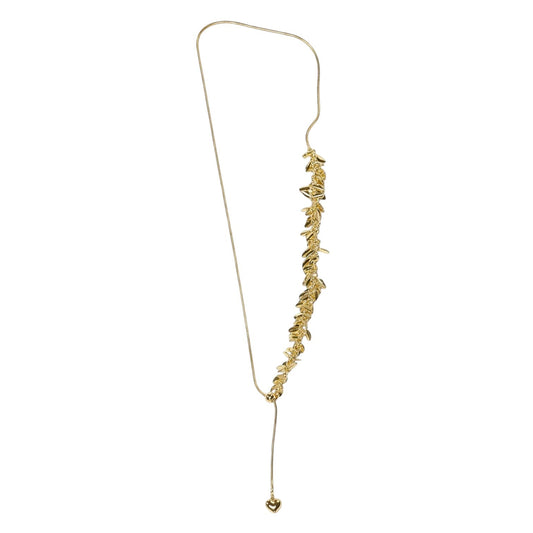 Anzora Jewel gold-toned adjustable necklace featuring a cascading leaf motif and a petite heart-shaped charm.