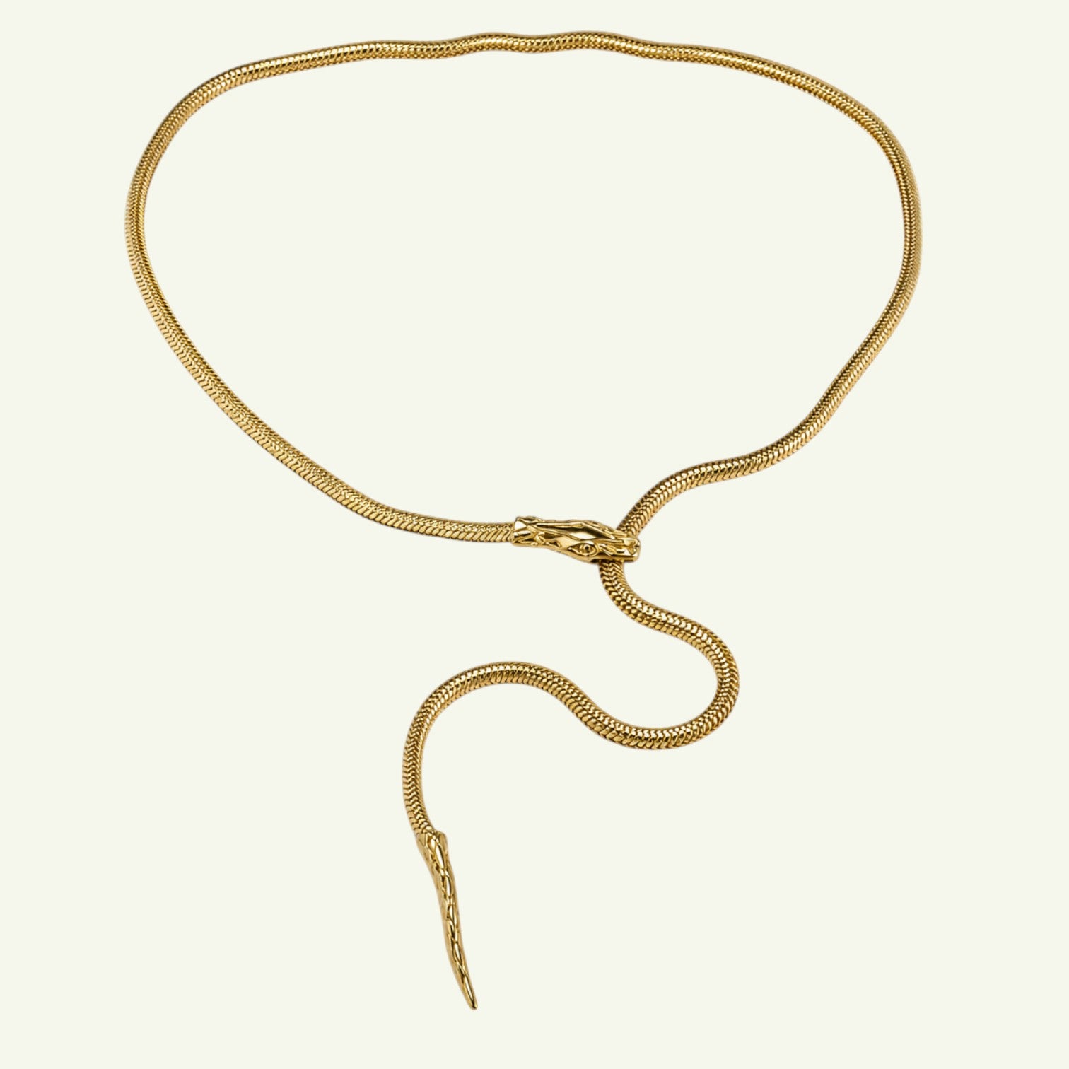 Anzora Jewel gold-toned snake lariat necklace with a detailed viper head clasp and fluid Y-chain silhouette.