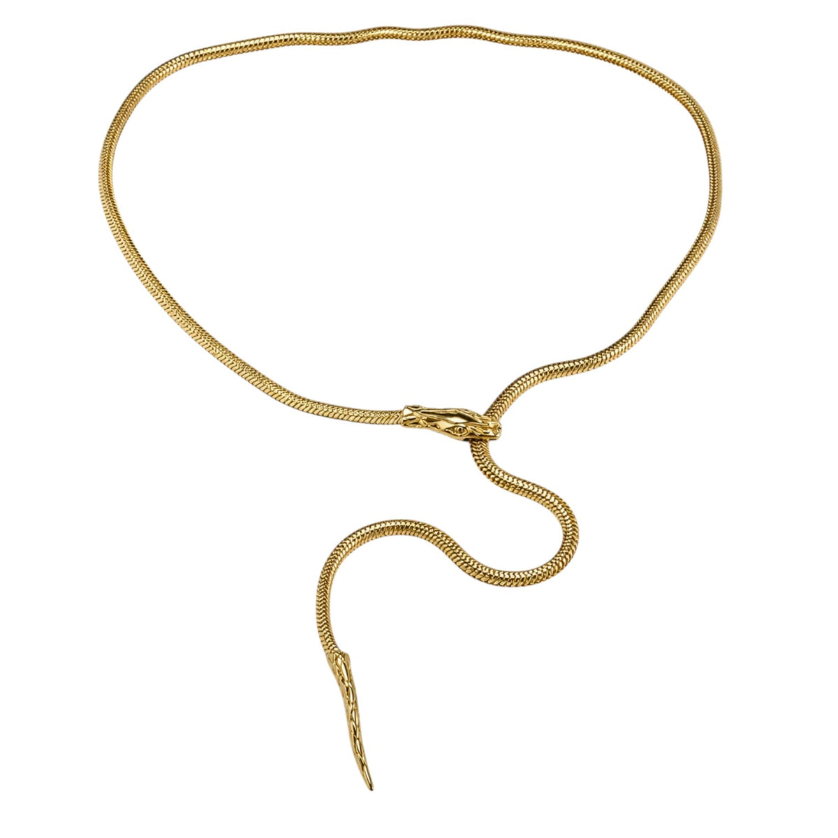 Anzora Jewel gold-toned lariat necklace featuring a detailed viper head clasp and a fluid snake chain Y-silhouette.