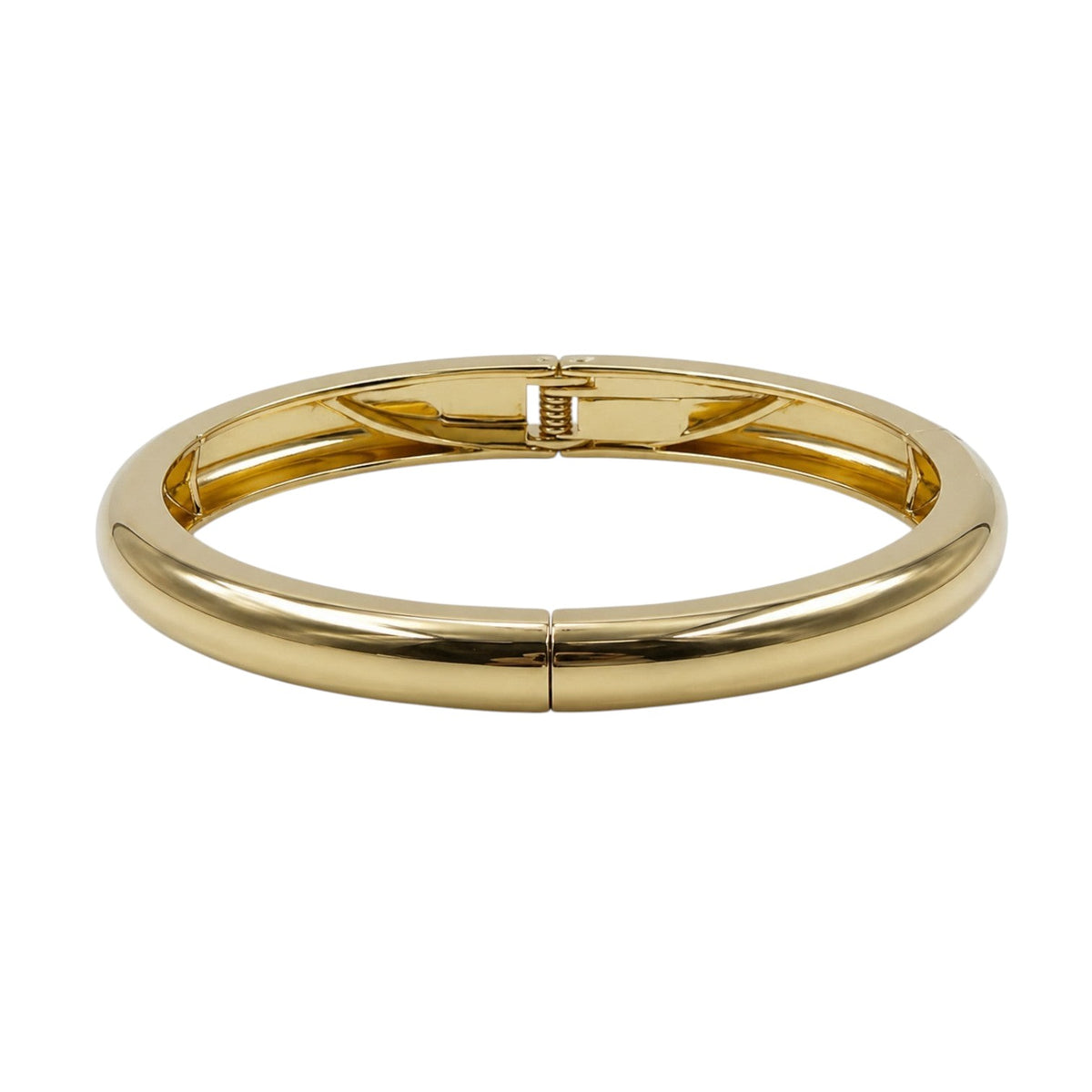 Anzora Jewel Luna Cuff featuring a polished gold-toned metal hinged design with a sleek rounded silhouette.
