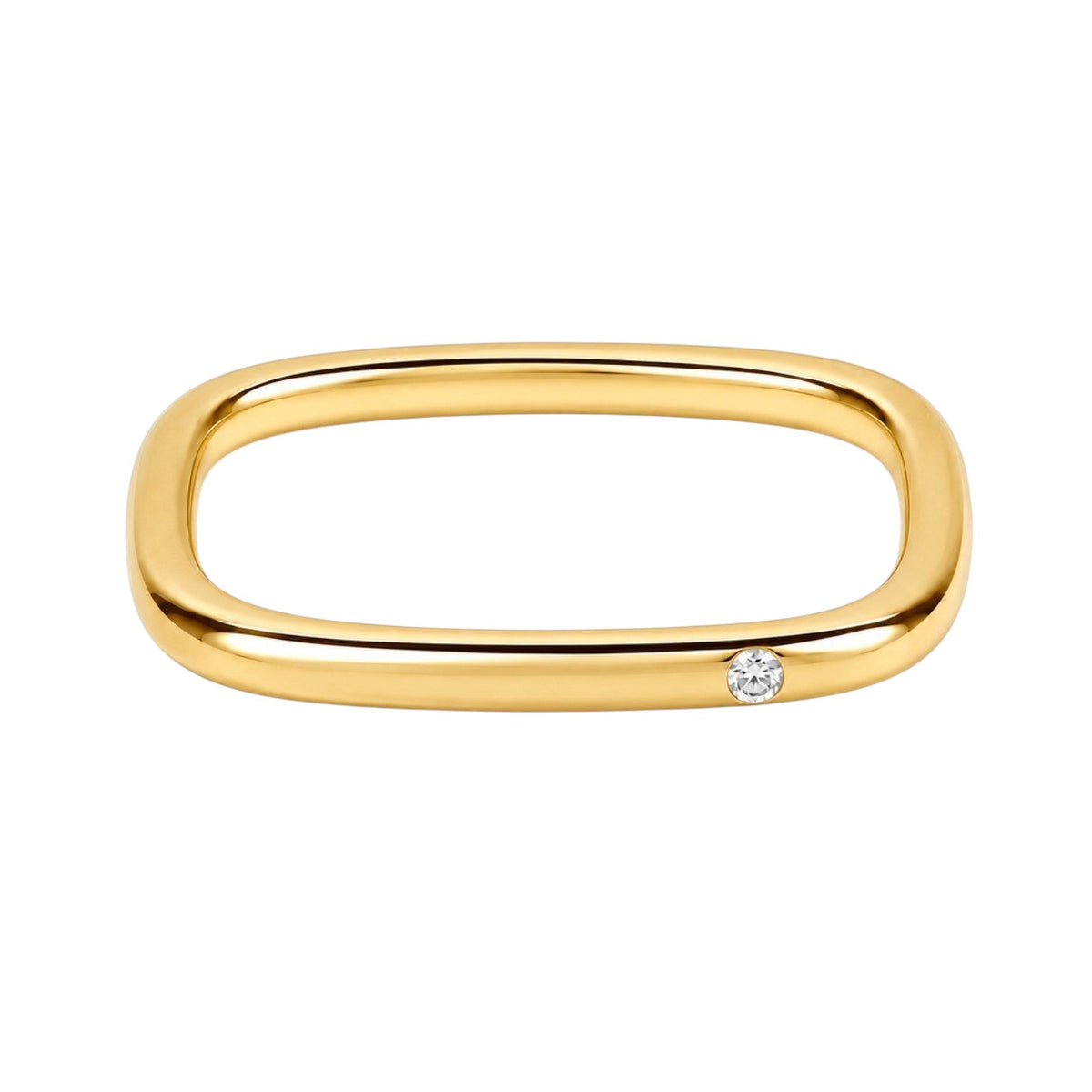 Anzora Jewel Quadra diamond ring featuring a polished gold-tone square band with a single brilliant-cut diamond.