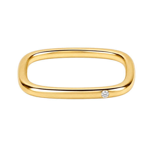 Anzora Jewel Quadra diamond ring featuring a polished gold-tone square band with a single brilliant-cut diamond.