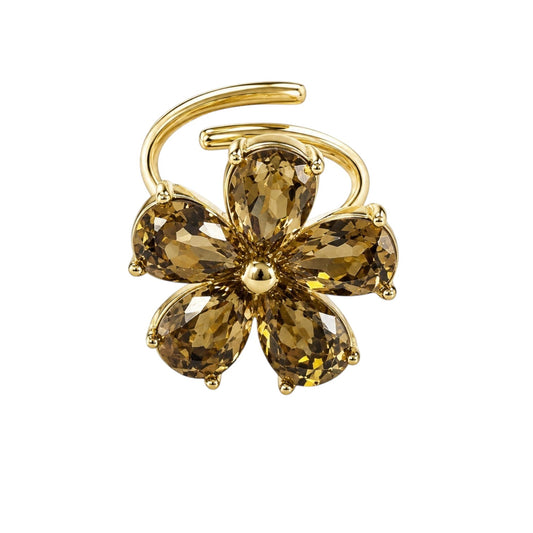 Anzora Jewel Solara floral ring featuring five faceted champagne-brown stones in a polished gold-toned setting.