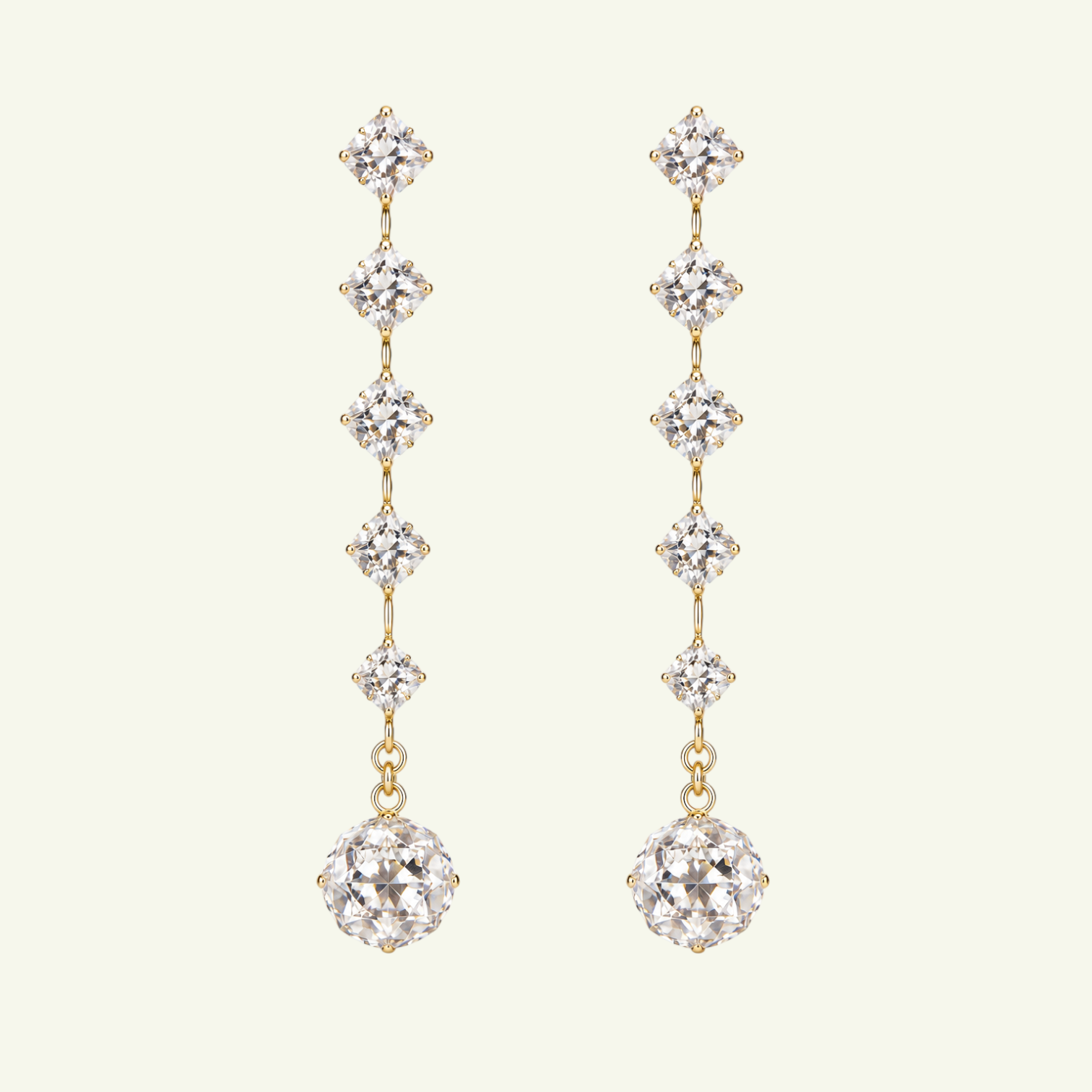 Anzora Jewel Anzo star long drop earrings featuring sparkling round and square cut diamonds set in polished gold
