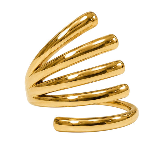 Anzora Jewel Vortex Coil Ring featuring a polished gold-tone finish with a modern, spiraling multi-band design.